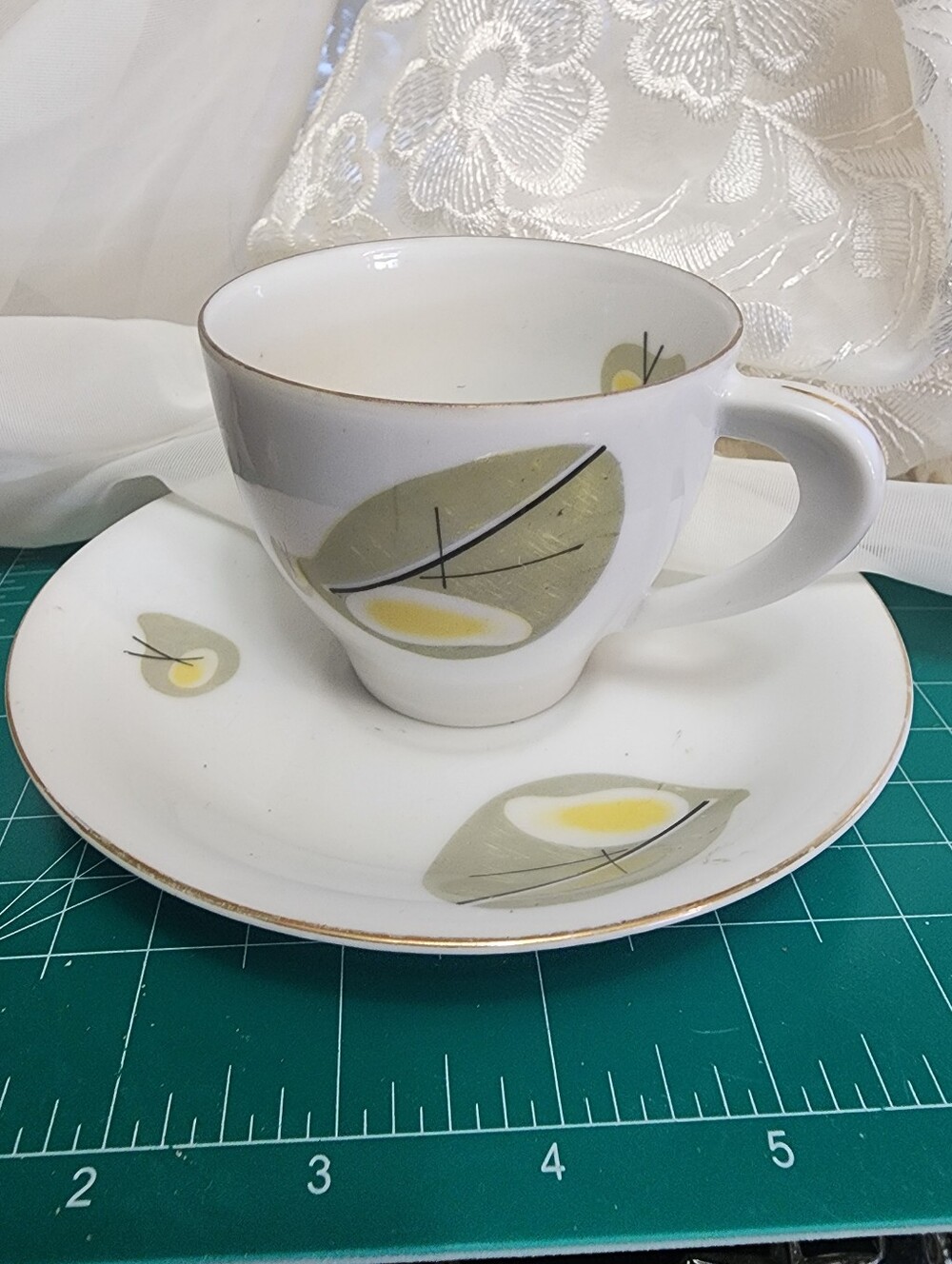 Vintage Japanese English-Style White Porcelian Teacup & Saucer Set w/ Egg Motif